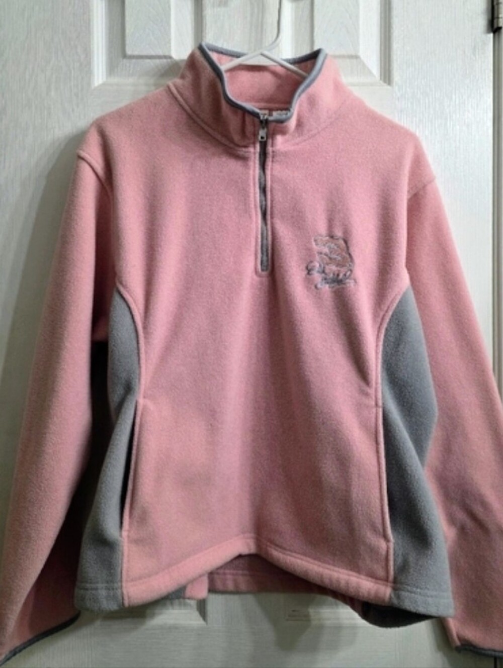 Women's Pink and Gray Quarter-Zip Fleece Jacket.